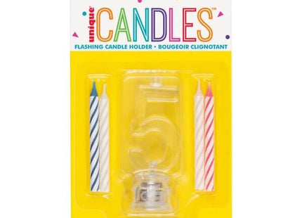Number '5' Flashing Candle Holder with Birthday Candle - SKU:37535 - UPC:011179375356 - Party Expo