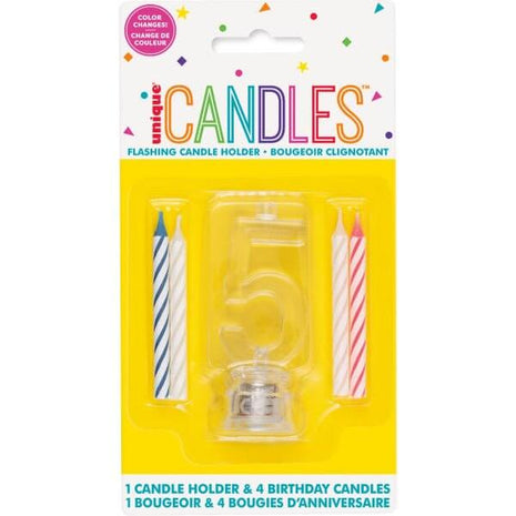 Number '5' Flashing Candle Holder with Birthday Candle - SKU:37535 - UPC:011179375356 - Party Expo
