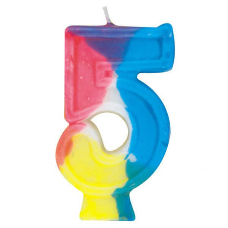 Rainbow Number Birthday Candle #5 - SKU:350-5 - UPC:011179350056 - Party Expo