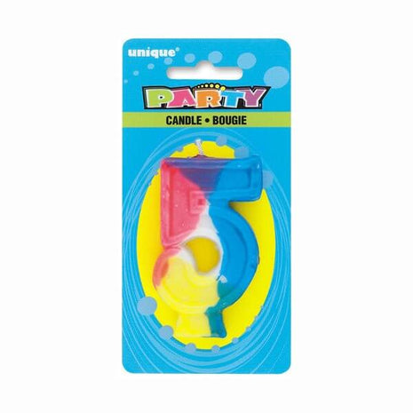 Rainbow Number Birthday Candle #5 - SKU:350-5 - UPC:011179350056 - Party Expo