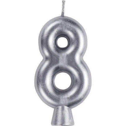 Number '8' Cake Candle - Silver - Party Expo