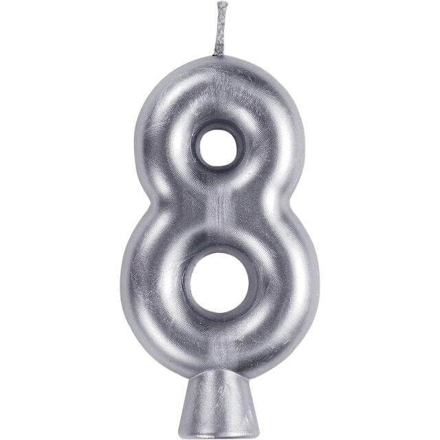 Number '8' Cake Candle - Silver - SKU:339971 - UPC:039938619862 - Party Expo
