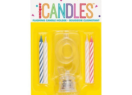 Number '9' Flashing Candle Holder with Birthday Candle - SKU:37539 - UPC:011179375394 - Party Expo