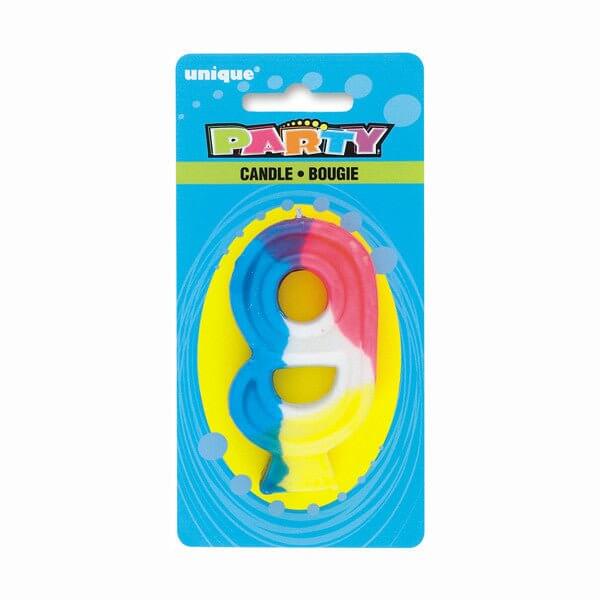 Rainbow Number Birthday Candle #9 - SKU:350-9 - UPC:011179350094 - Party Expo