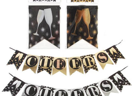 NY 4' Cheers Banner W Hot Stamping (1 count) - SKU:NY414 - UPC:677916855149 - Party Expo