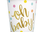 Baby Shower - 9oz 'Oh Baby' Gold Cups (8ct) - SKU:73406 - UPC:011179734061 - Party Expo