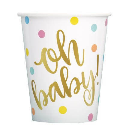 Baby Shower - 9oz 'Oh Baby' Gold Cups (8ct) - SKU:73406 - UPC:011179734061 - Party Expo