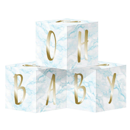 "Oh Baby" Marble Cube Centerpiece - Blue - Party Expo