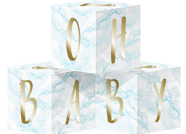 "Oh Baby" Marble Cube Centerpiece - Blue - SKU:353968 - UPC:039938837129 - Party Expo