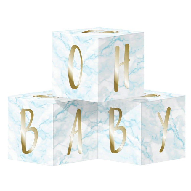 "Oh Baby" Marble Cube Centerpiece - Blue - SKU:353968 - UPC:039938837129 - Party Expo