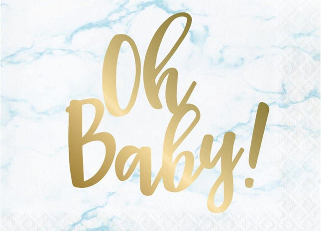 "Oh Baby" Marble Lunch Napkins - Blue (16ct) - SKU:353974 - UPC:039938837099 - Party Expo