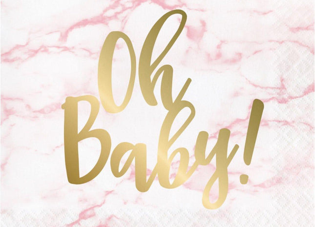 "Oh Baby" Marble Lunch Napkins - Pink (16ct) - SKU:353964 - UPC:039938836993 - Party Expo
