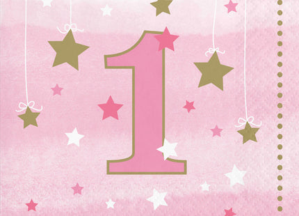 One Little Star Girl - 1st Birthday Beverage Napkins (16ct) - SKU:322253 - UPC:039938389789 - Party Expo