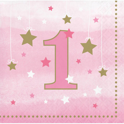 One Little Star Girl - 1st Birthday Beverage Napkins (16ct) - SKU:322253 - UPC:039938389789 - Party Expo