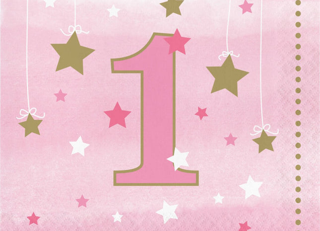 One Little Star Girl - 1st Birthday Luncheon Napkins (16ct) - SKU:322252 - UPC:039938389772 - Party Expo