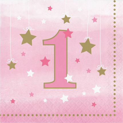 One Little Star Girl - 1st Birthday Luncheon Napkins (16ct) - SKU:322252 - UPC:039938389772 - Party Expo