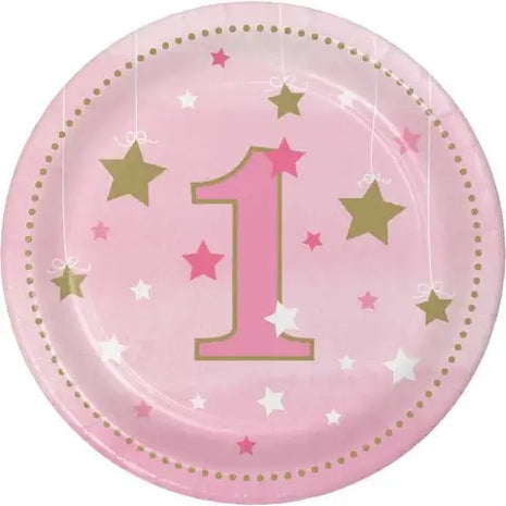 One Little Star Girl - 7" 1st Birthday Paper Luncheon Plates (8ct) - SKU:322250 - UPC:039938389758 - Party Expo