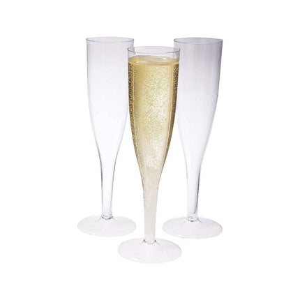 One Piece Plastic Champagne Flutes Box Set - Clear (25pcs) - SKU:N525 - UPC:098382625218 - Party Expo