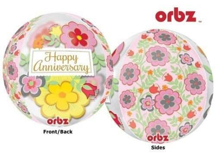 16" Flowery Anniversary Orbz Balloon - SKU:73222 - UPC:026635306874 - Party Expo