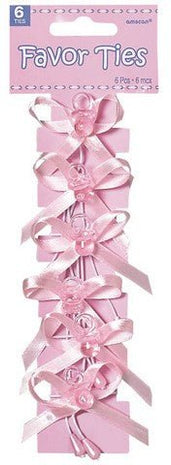 Pacifier Favor Ties - Pink - SKU:382351 - UPC:048419745143 - Party Expo