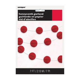 Paper Honeycomb Ball Red Garland 7Ft - SKU:63373 - UPC:011179633739 - Party Expo