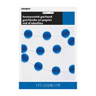 Paper Honeycomb Ball Royal Blue Garland 7Ft - SKU:63377 - UPC:011179633777 - Party Expo