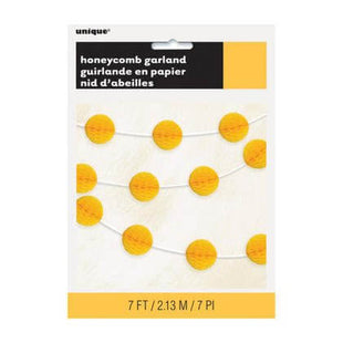 Paper Honeycomb Ball Sunflower Yellow Garland-7Ft - SKU:63379 - UPC:011179633791 - Party Expo