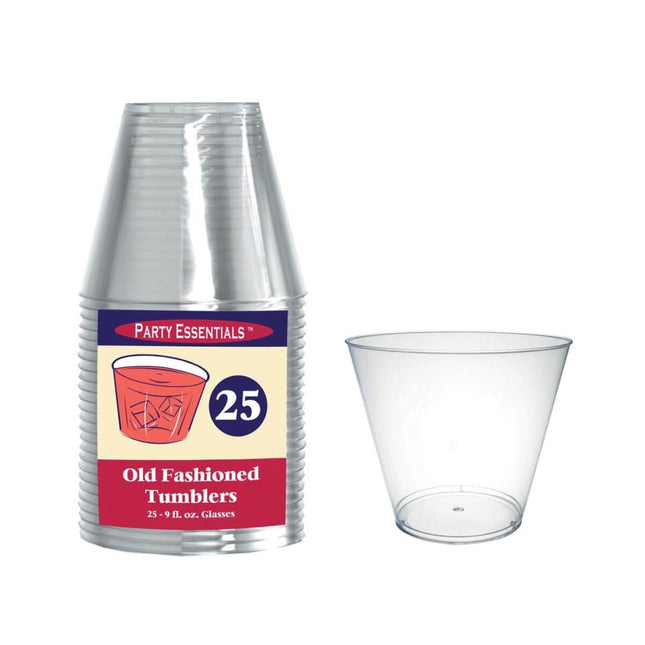 Party Essentials Old Fashioned Clear 9oz Tumblers -25 pieces - SKU:N92521 - UPC:098382609218 - Party Expo