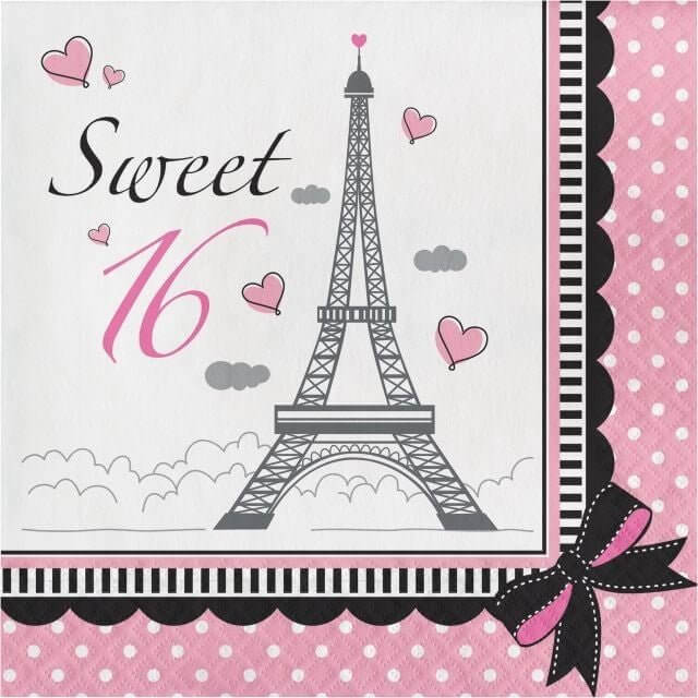 Party In Paris Sweet 16 Lunch Napkins - SKU:661184 - UPC:039938194819 - Party Expo