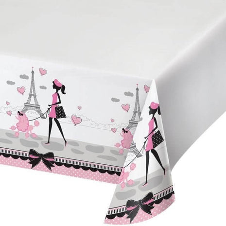 Party In Paris Table Cover Plastic Border Print 54" X 102" - SKU:725584 - UPC:039938194857 - Party Expo