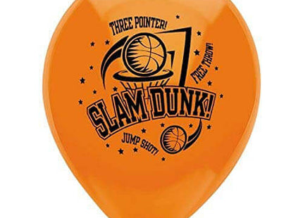 PartyMate - 12" Bright Orange Basketball Slam Dunk Latex Balloons (8ct) - SKU:12725 - UPC:071444127257 - Party Expo