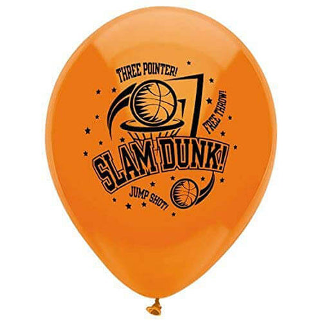 PartyMate - 12" Bright Orange Basketball Slam Dunk Latex Balloons (8ct) - SKU:12725 - UPC:071444127257 - Party Expo