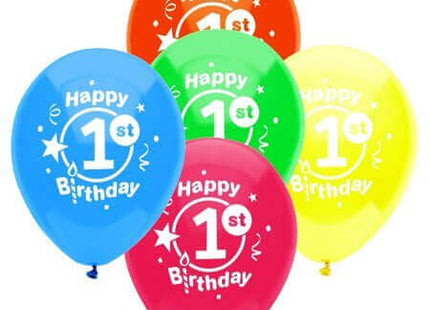 PartyMate - 12" Happy 1st Birthday Party Latex Balloons - Multicolors (8ct) - SKU:24591 - UPC:071444245913 - Party Expo