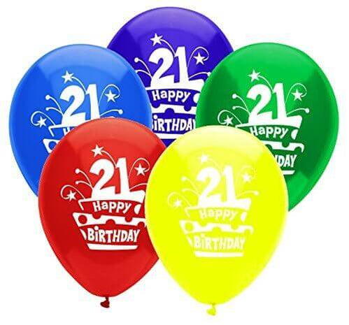 PartyMate - 12" Happy 21st Birthday Cake Latex Balloons - Multicolor (8ct) - SKU:24638 - UPC:071444246385 - Party Expo