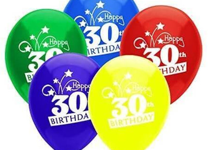PartyMate - 12" Happy 30th Birthday Shooting Stars Latex Balloons - Multicolor (8ct) - SKU:24646 - UPC:071444246460 - Party Expo