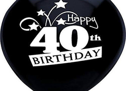 PartyMate - 12" Happy 40th Birthday Shooting Stars Latex Balloons - Black (8ct) - SKU:24649 - UPC:071444246491 - Party Expo