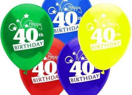 PartyMate - 12" Happy 40th Birthday Shooting Stars Latex Balloons - Multicolor (8ct) - SKU:24648 - UPC:071444246484 - Party Expo