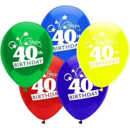 PartyMate - 12" Happy 40th Birthday Shooting Stars Latex Balloons - Multicolor (8ct) - SKU:24648 - UPC:071444246484 - Party Expo