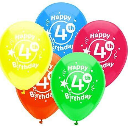 PartyMate - 12" Happy 4th Birthday Latex Balloons (8ct) - SKU:24619 - UPC:071444246194 - Party Expo