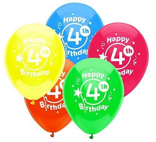 PartyMate - 12" Happy 4th Birthday Latex Balloons (8ct) - SKU:24619 - UPC:071444246194 - Party Expo