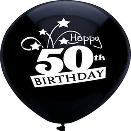 PartyMate - 12" Happy 50th Birthday Shooting Stars Latex Balloons - Black (8ct) - SKU:24653 - UPC:071444246538 - Party Expo