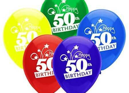 PartyMate - 12" Happy 50th Birthday Shooting Stars Latex Balloons - Multicolor (8ct) - SKU:24652 - UPC:071444246521 - Party Expo