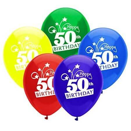 PartyMate - 12" Happy 50th Birthday Shooting Stars Latex Balloons - Multicolor (8ct) - SKU:24652 - UPC:071444246521 - Party Expo