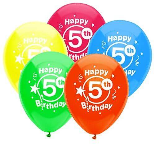 PartyMate - 12" Happy 5th Birthday Party Latex Balloons - Multicolor (8ct) - SKU:24625 - UPC:071444246255 - Party Expo