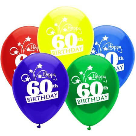 PartyMate - 12" Happy 60th Birthday Shooting Stars Latex Balloons - Multicolor (8ct) - SKU:24654 - UPC:071444246545 - Party Expo