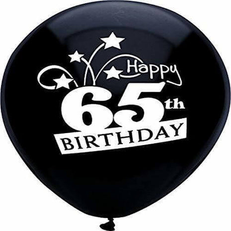 PartyMate - 12" Happy 65th Birthday Shooting Stars Latex Balloons - Black (8ct) - SKU:24734 - UPC:071444247344 - Party Expo