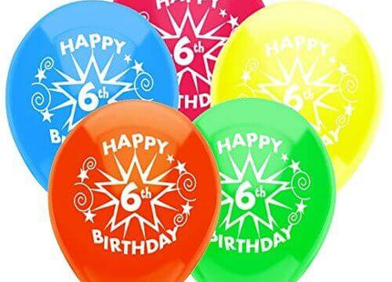 PartyMate - 12" Happy 6th Birthday Star Latex Balloons - Multicolor (8ct) - SKU:24626 - UPC:071444246262 - Party Expo