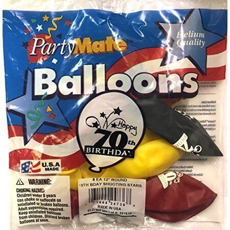 PartyMate - 12" Happy 70th Birthday Shooting Stars Latex Balloons - Multicolor (8ct) - SKU:24736 - UPC:071444247368 - Party Expo
