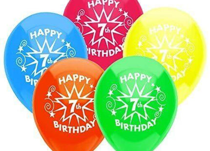 PartyMate - 12" Happy 7th Birthday Star Latex Balloons - Multicolor (8ct) - SKU:24628 - UPC:071444246286 - Party Expo
