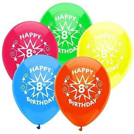 PartyMate - 12" Happy 8th Birthday Star Latex Balloons - Multicolor (8ct) - SKU:24629 - UPC:071444246293 - Party Expo
